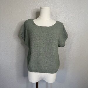 Moon & Madison Sage Green Knit Sweater Size L Textured Short Sleeve Neutral